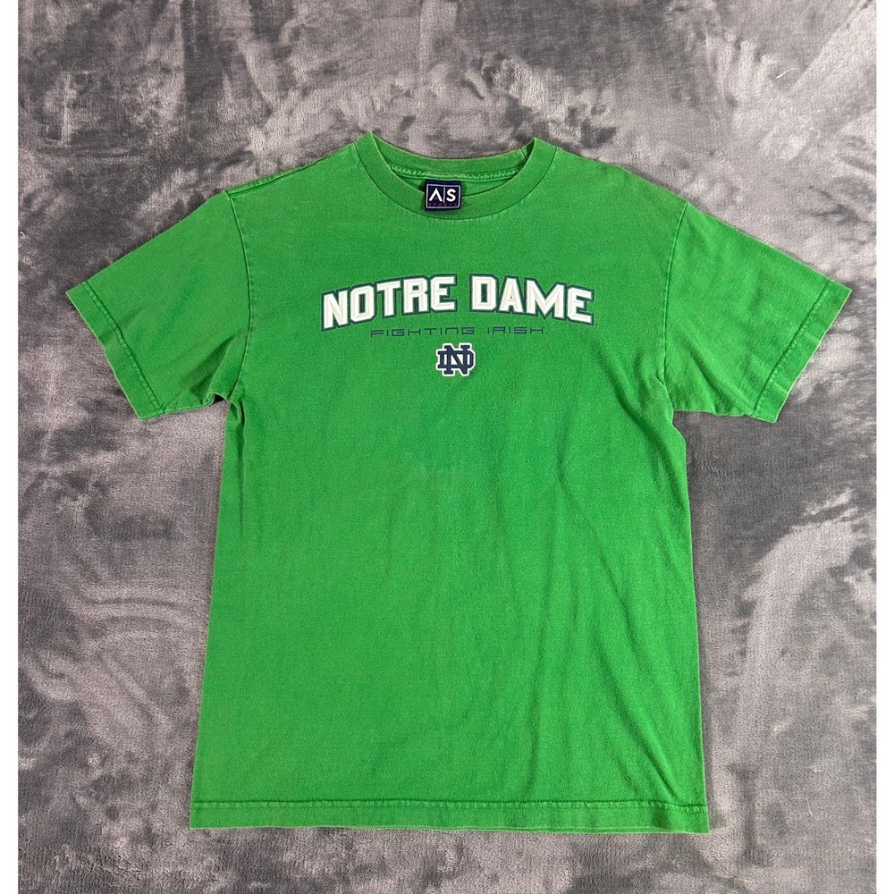 Y2K Vintage‎ Notre Dame Fighting Irish Green Logo T Shirt Mens Size Medium